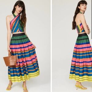 Staud “Sea” skirt and “Kai” top in Formentera Stripe